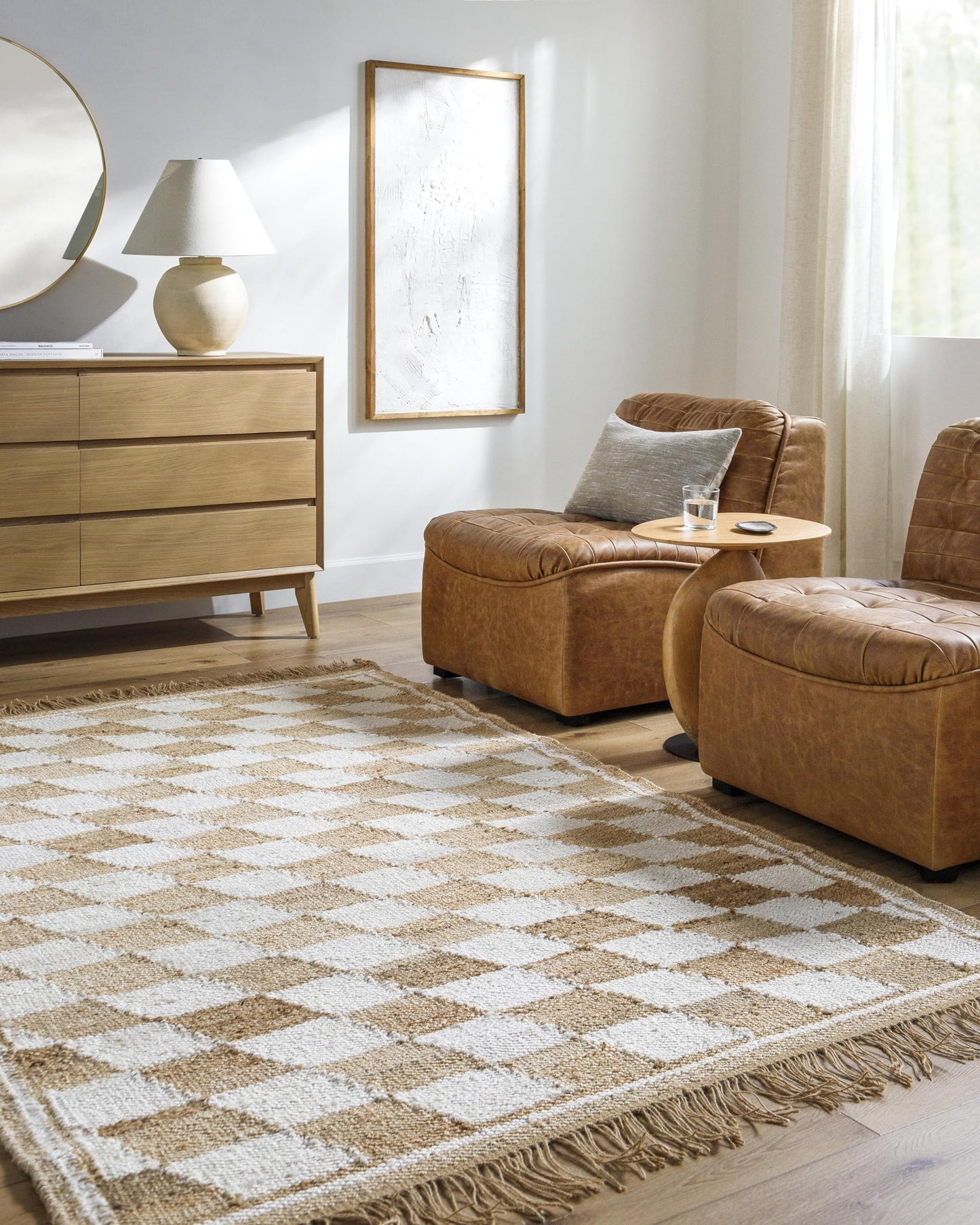 Livabliss x Becki Owens Kamey Farmhouse Fringe Area Rug, 9' x 12', Beige/Checkered