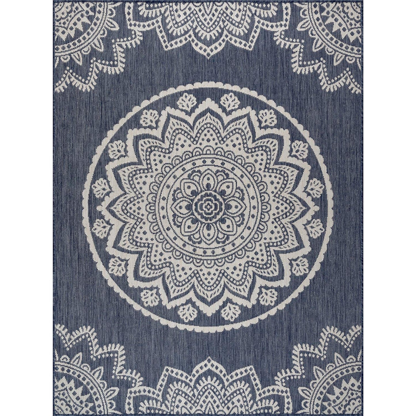 CAMILSON Outdoor Rug 5x7 Modern Area Rugs for Indoor and Outdoor Patios and Porches - Waterproof, Washable, Non-Shedding, Easy-to-Clean Outside Carpet (5 x 7, Medallion - Blue/White)