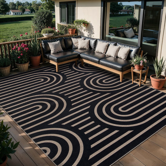 Tangsoo Modern Easy Jute Rug 5x7 Large Washable Area Rugs for Dining Room Table,Non-Slip Thin Black Indoor Outdoor Rug,Farmhouse Neutral Throw Mat for Living Room Backyard Patio Office Home Decor