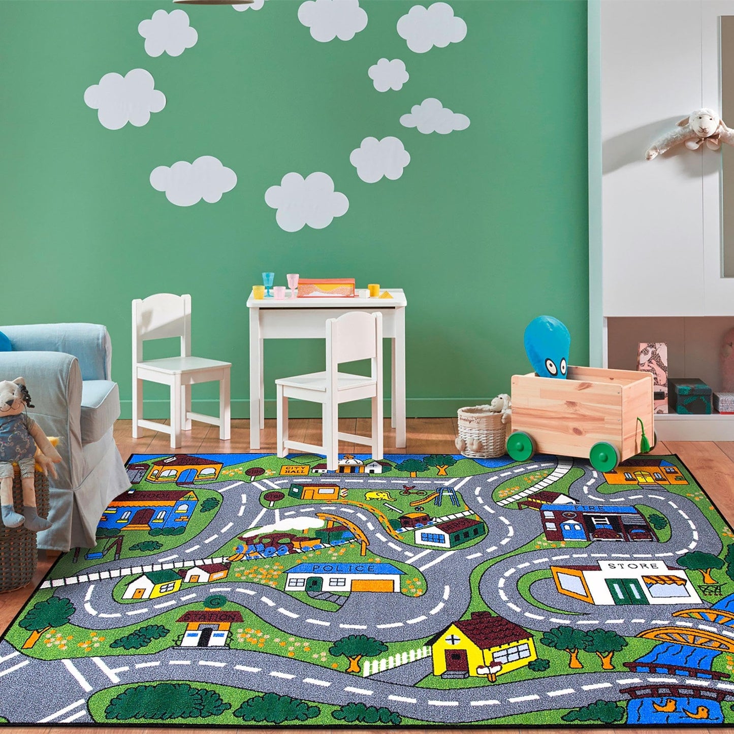 Ottomanson 5' x 6'6" Kids Road Map Rug - Interactive City Traffic Play Mat for Toy Cars - Perfect for Playroom, Bedroom, Daycare & Classroom - Durable & Non-Slip for High-Traffic Areas, Multicolor