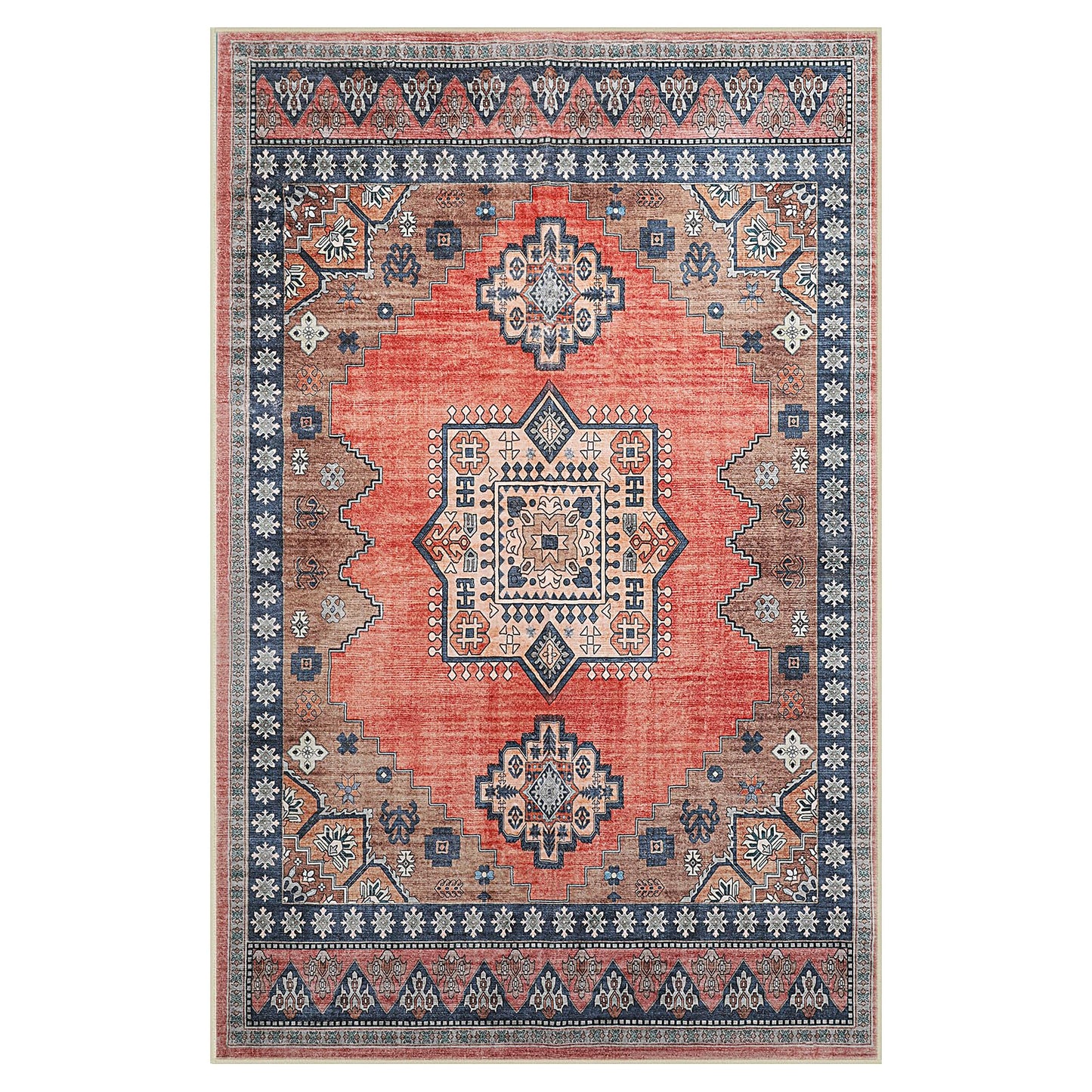 FLYRUGGO Boho Persian 5x7 Rust Area Rug for Living Room Dining Room Office Bedroom