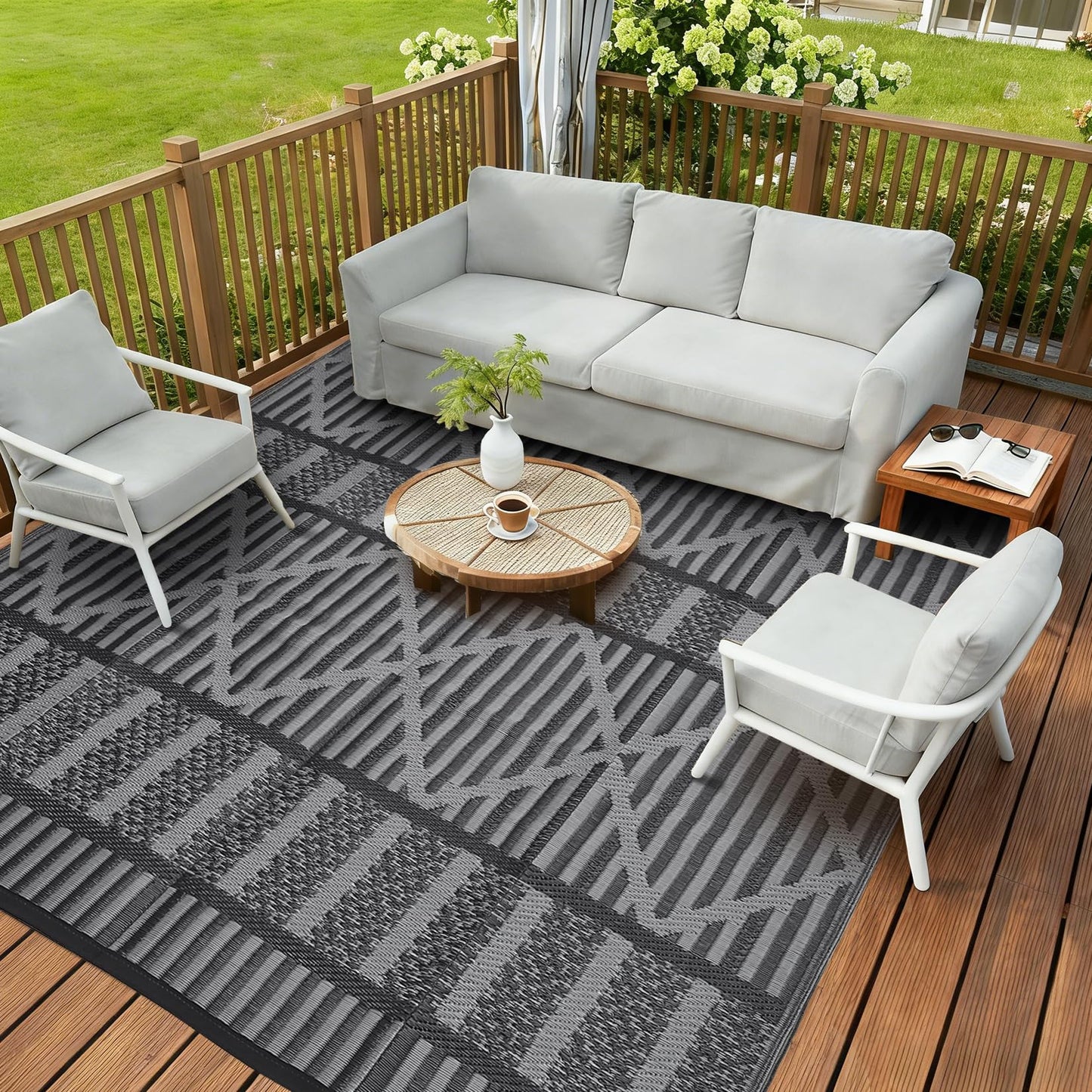 Garvee 9x18 Large Outdoor Rug for Backyard & Patio, Waterproof Plastic Mat for RV Camping, Porch, Deck, Balcony, Reversible Lightweight Carpet, UV Resistant, Easy Clean for Travel & Events
