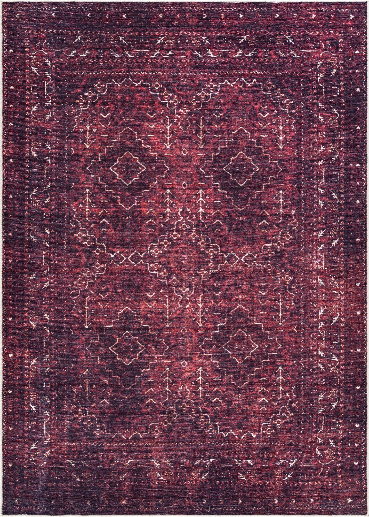 Bloom Rugs Washable Non-Slip 3' x 5' Rug - Dark Red Traditional Bordered Area Rug for Living Room, Bedroom, Dining Room, and Kitchen - Exact Size: 3' x 5'