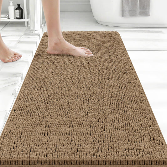 Bcoimo 44x24 Chenille Bath Mat – Non-Slip with Backing Bath Rug Ultra-Absorbent and Machine Washable Bathroom Mat Quick-Dry Design. Ideal for Bathroom Shower and Tub Areas