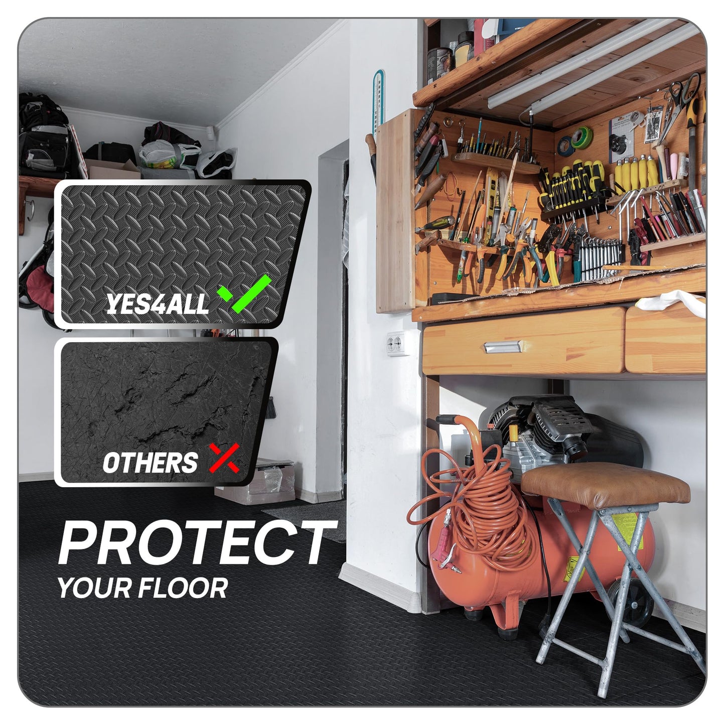 Yes4All EVA Interlocking Mats, Puzzle Floor Tiles, Foam Floor Padding with Border for Furniture, Home Space, Living Room, Garage 24 SQFT