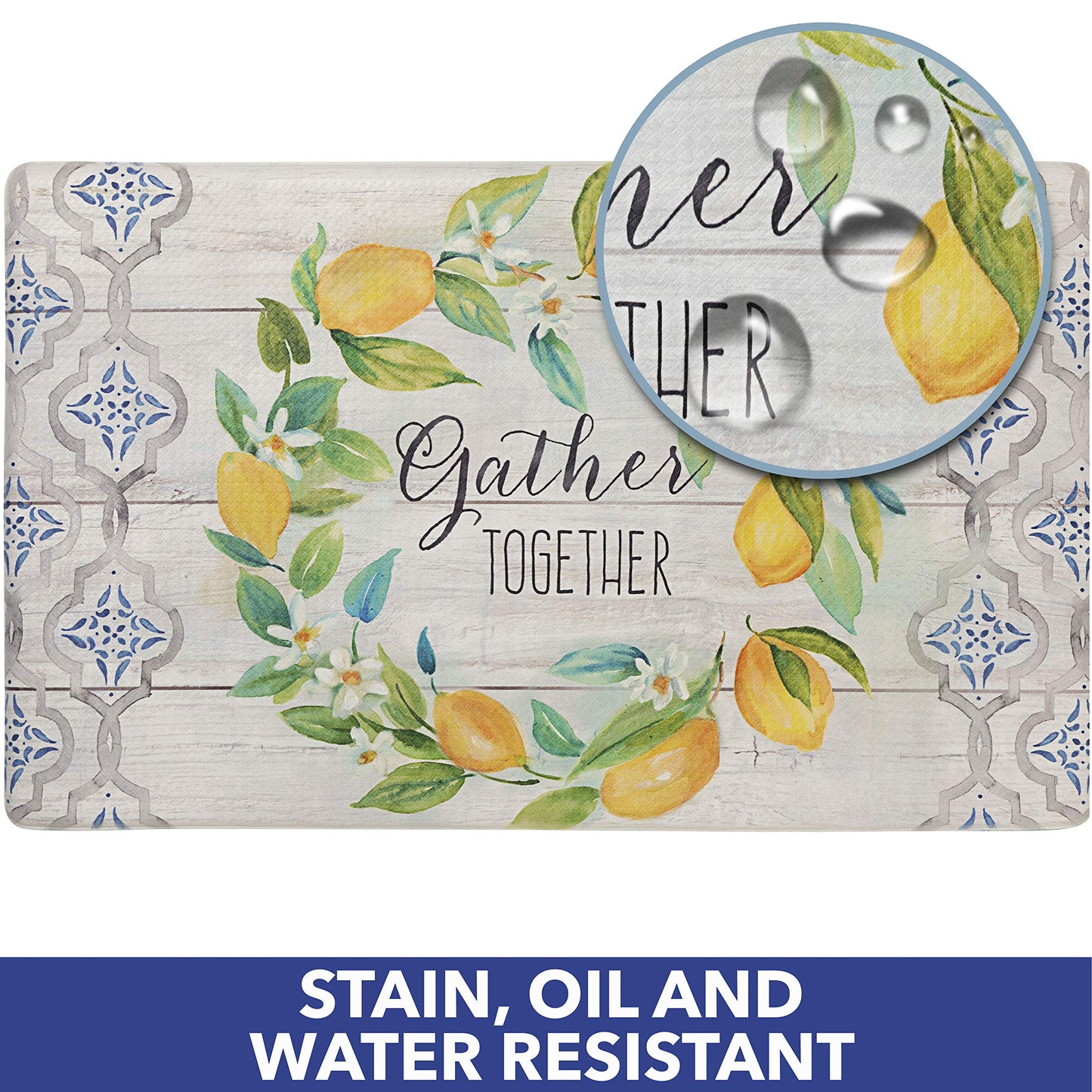 Cozy Living Anti-Fatigue Kitchen Mat, Lemon Wreath 17.5"x55"