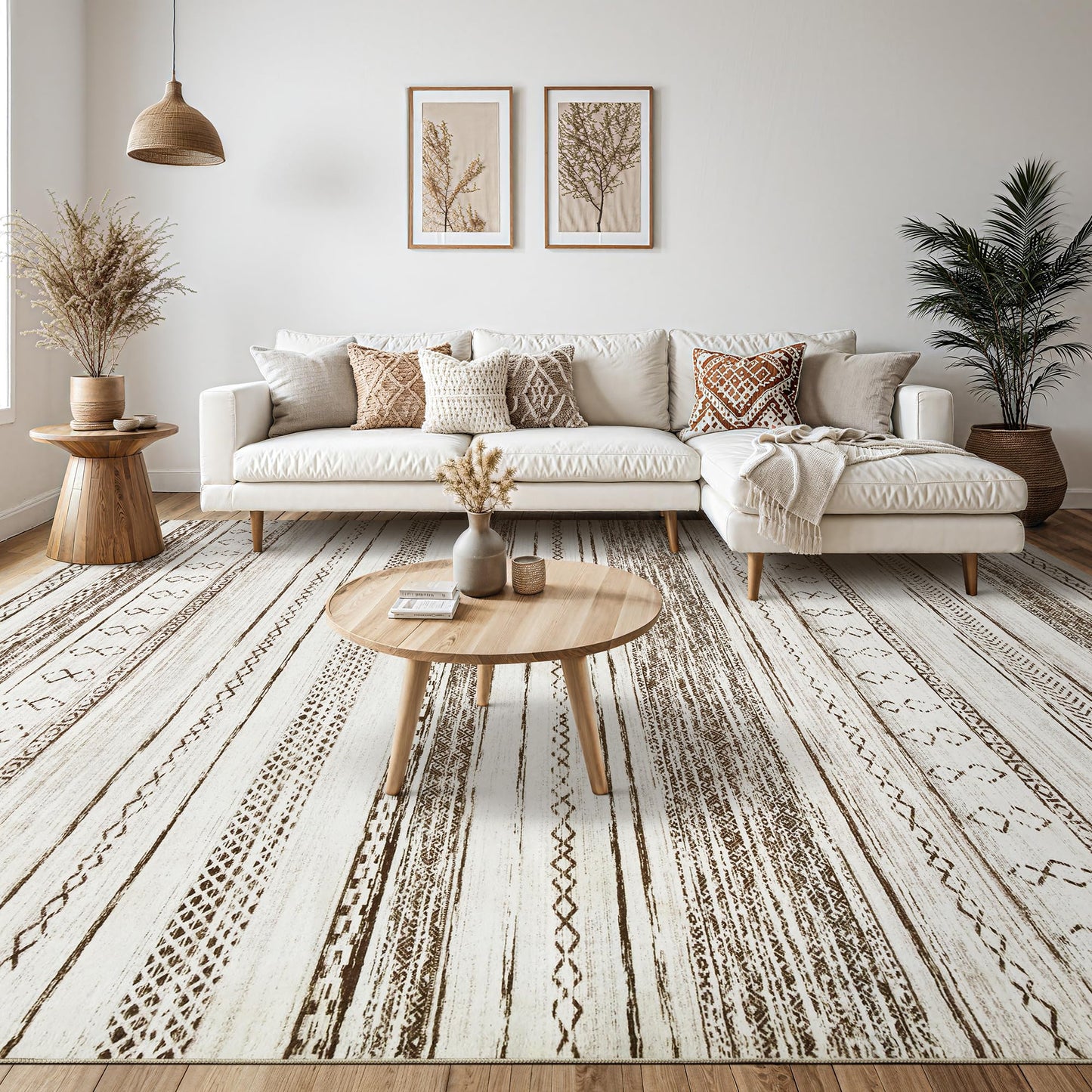 Tortania Area Rug Living Room Rugs - 8x10 Washable Large Soft Neutral Boho Moroccan Bohemian Farmhouse Rug Indoor Floor Carpet for Bedroom Under Dining Table Home Office Decor - Cream Brown