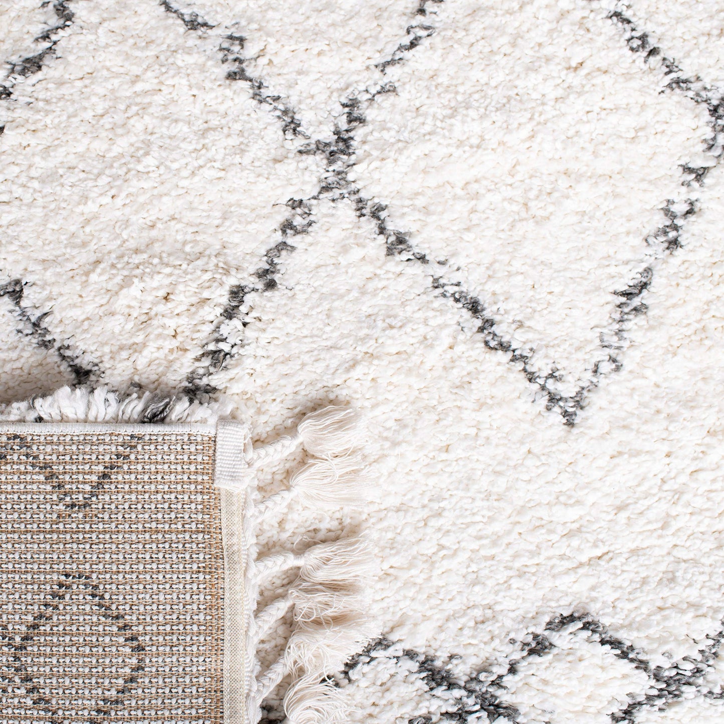 SAFAVIEH Moroccan Fringe Shag Collection Runner Rug - 2'2" x 6', Ivory & Grey, Boho Tribal Design, Non-Shedding & Easy Care, 2-inch Thick Ideal for High Traffic Areas in Living Room, Bedroom (MFG343A)