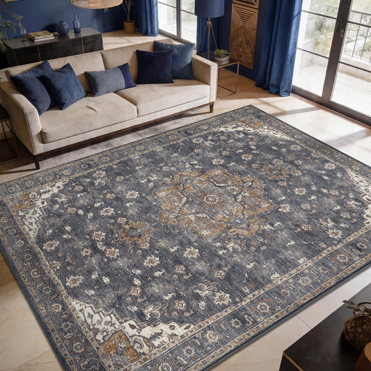 Keen Home Design 6x9 Rug - Machine Washable Area Rug with Non-Slip Backing, Ideal for Living Room, Dining Room, Bedroom - Vintage, Easy Clean, Durable, Low Pile Rug - (6' x 9')