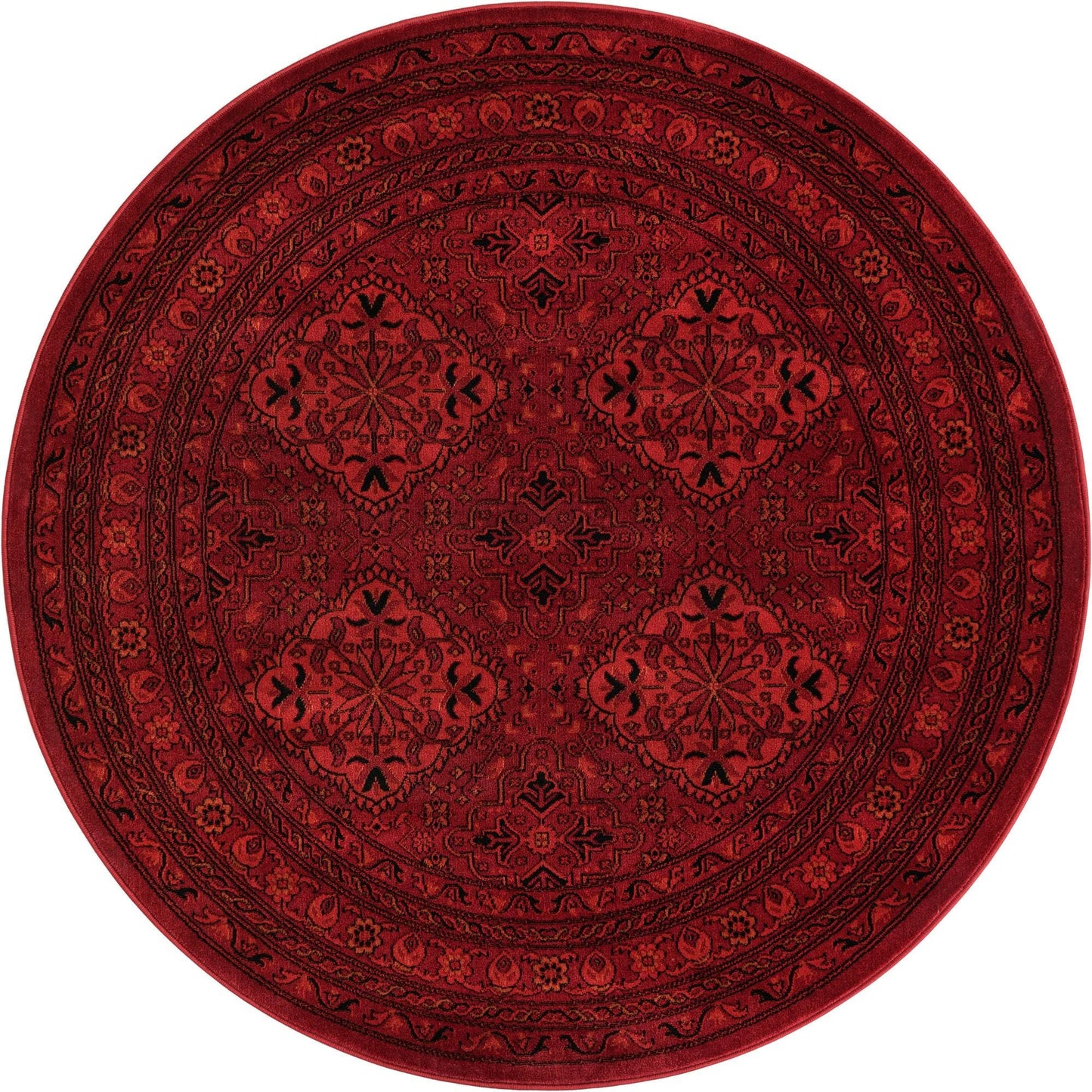 Rugs.com Bokhara Collection Rug – 5 Ft Round Red Medium-Pile Rug Perfect for Kitchens, Dining Rooms
