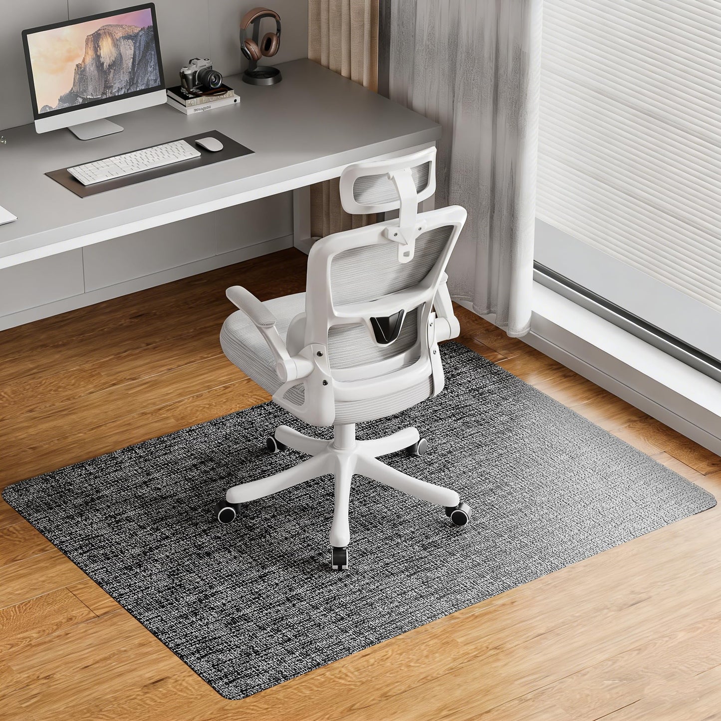 Delamu Office Chair Mat for Hardwood Floor, Non-Slip PVC Woven Computer Desk Chair Mat, 45"×53" Heavy Duty Hard Floor Protector for Rolling Chairs, Black & White, Not for Carpet
