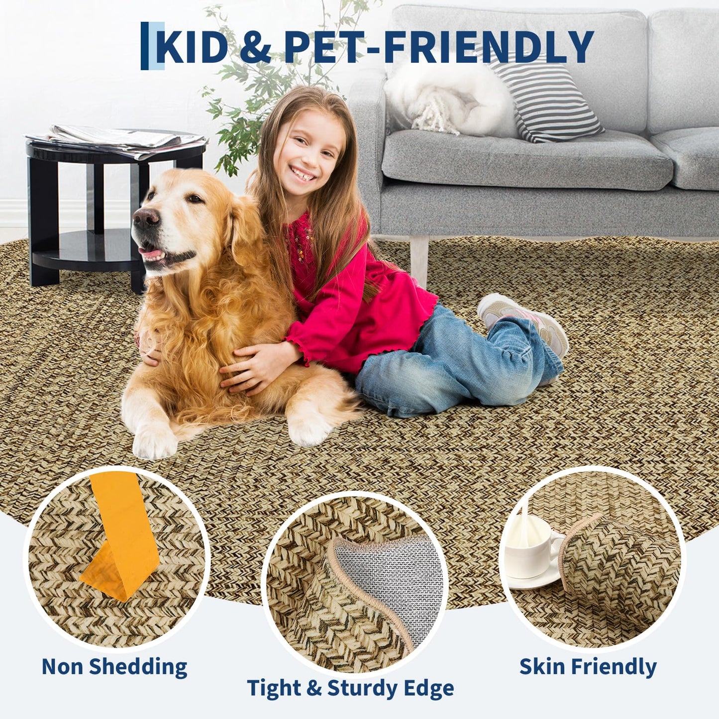 Garvee Printed Rug (Not Woven!) 8x10 Area Rugs for Living Room Non-Slip Washable Rugs, Scalloped Large Carpet, Stain Resistant Ultra-Thin Foldable Floor Cover for Nursery Dining Room