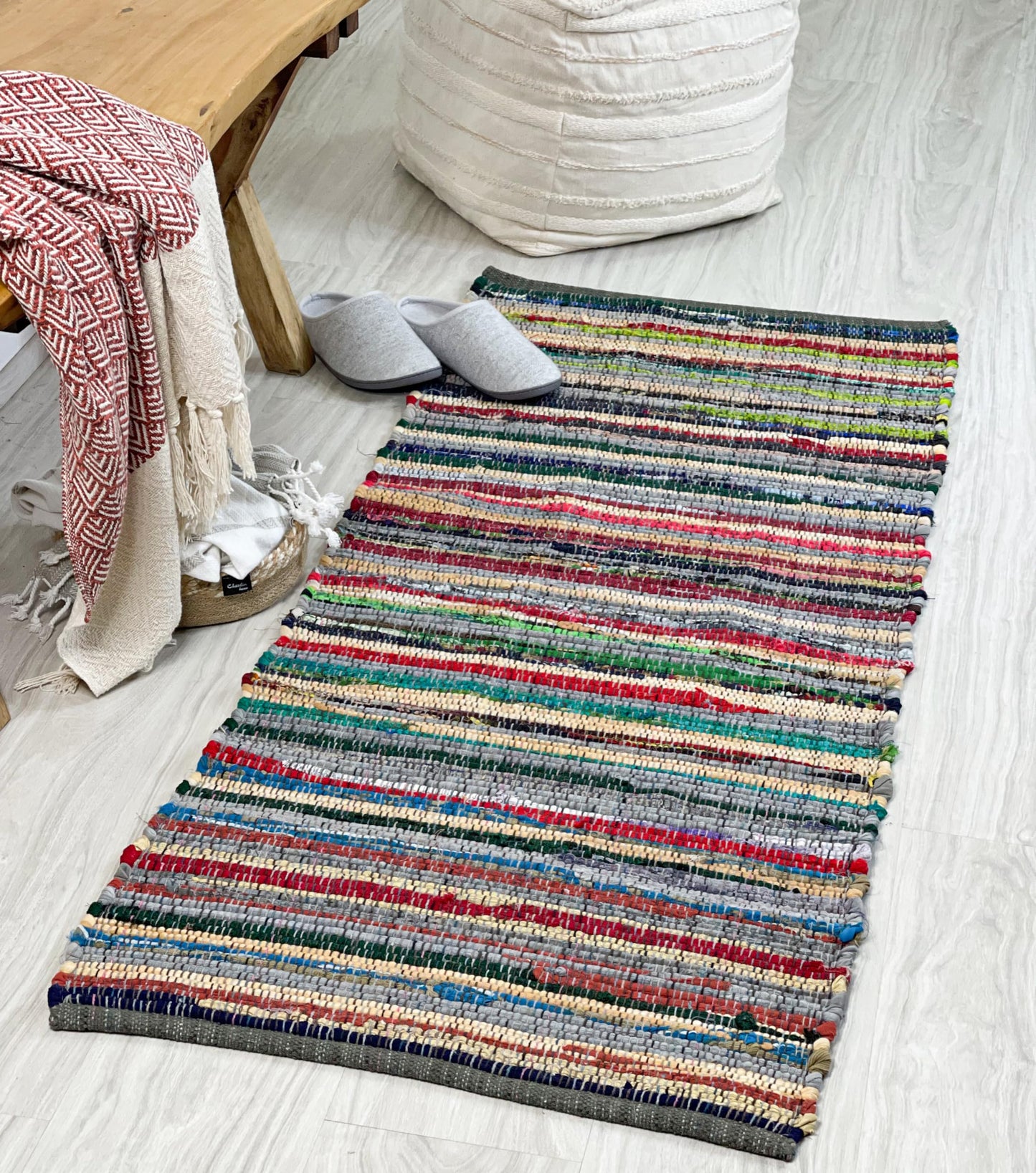 Chardin home - Eco Friendly 100% Recycled Cotton Colorful Chindi Runner Area Rug - 2'x5'