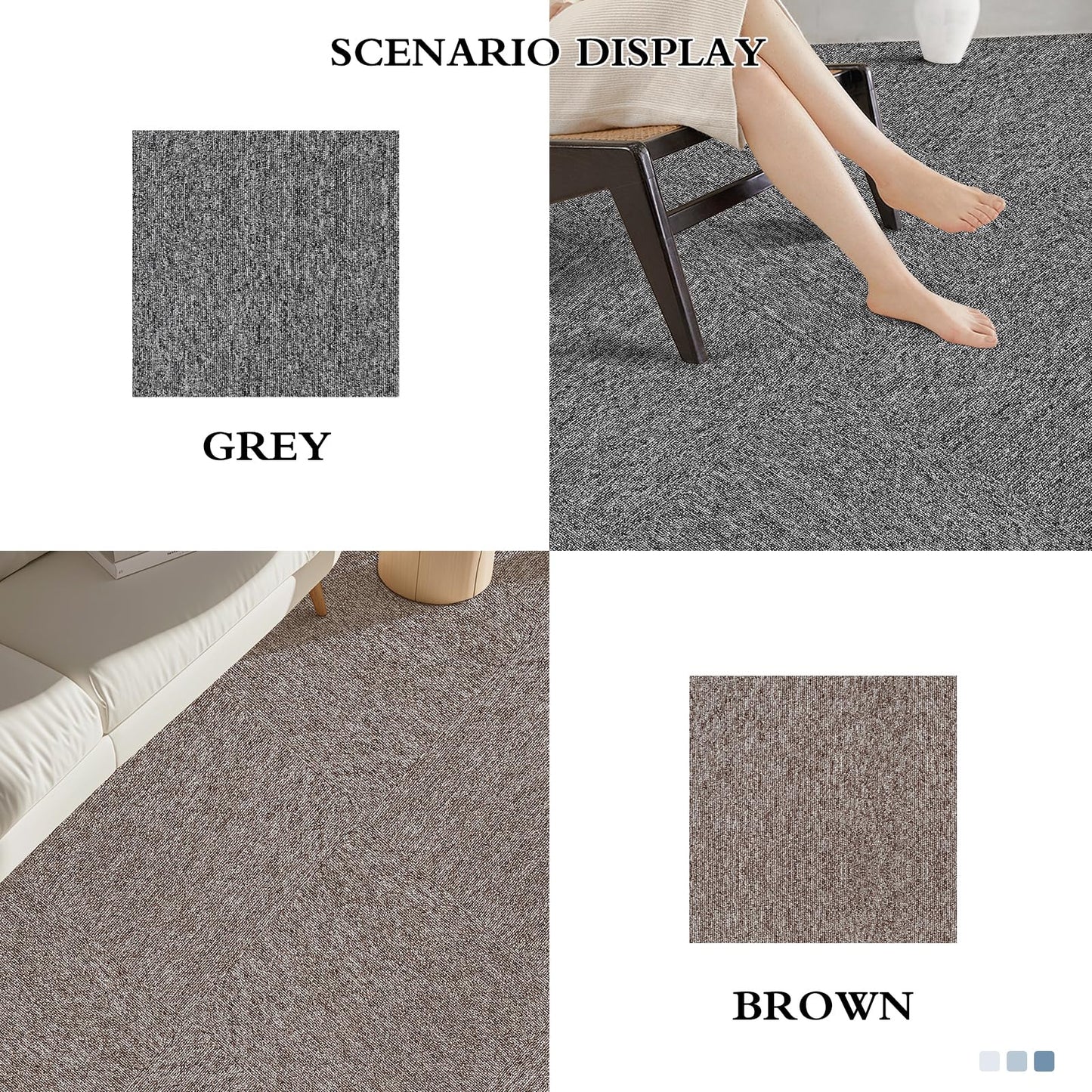 16-Pack 20"x20" Carpet Tiles, Non-Adhesive Soft Padded Floor Squares with Seamless Look for Home, Office, Indoor & Outdoor Use (43 Sq Ft) (J7)