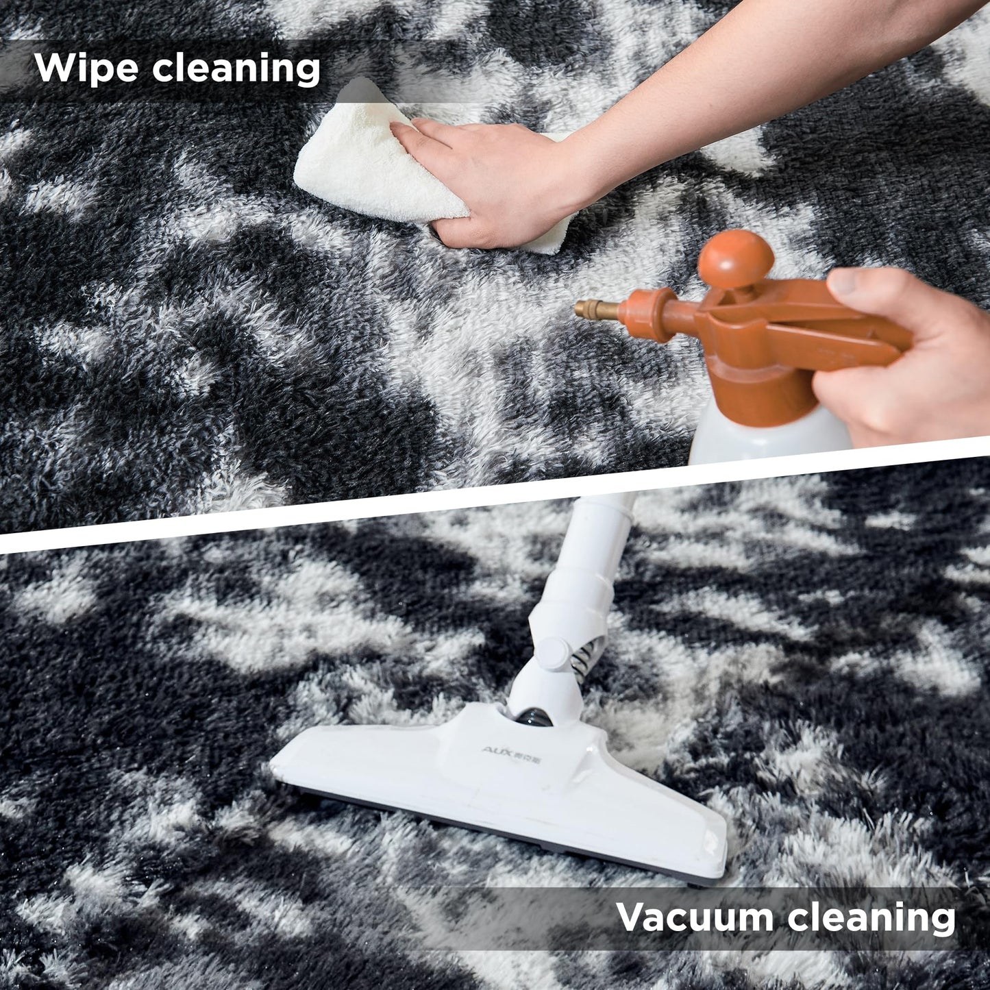Litanika 6x9 Fluffy Shag Faux Fur Area Rug for Living Room Bedroom, Tie-Dyed Black White High Pile Soft Plush Shaggy Furry Bedside Playroom Dorm Carpet, Non-Slip, Non-Shedding Modern Indoor Floor Rug