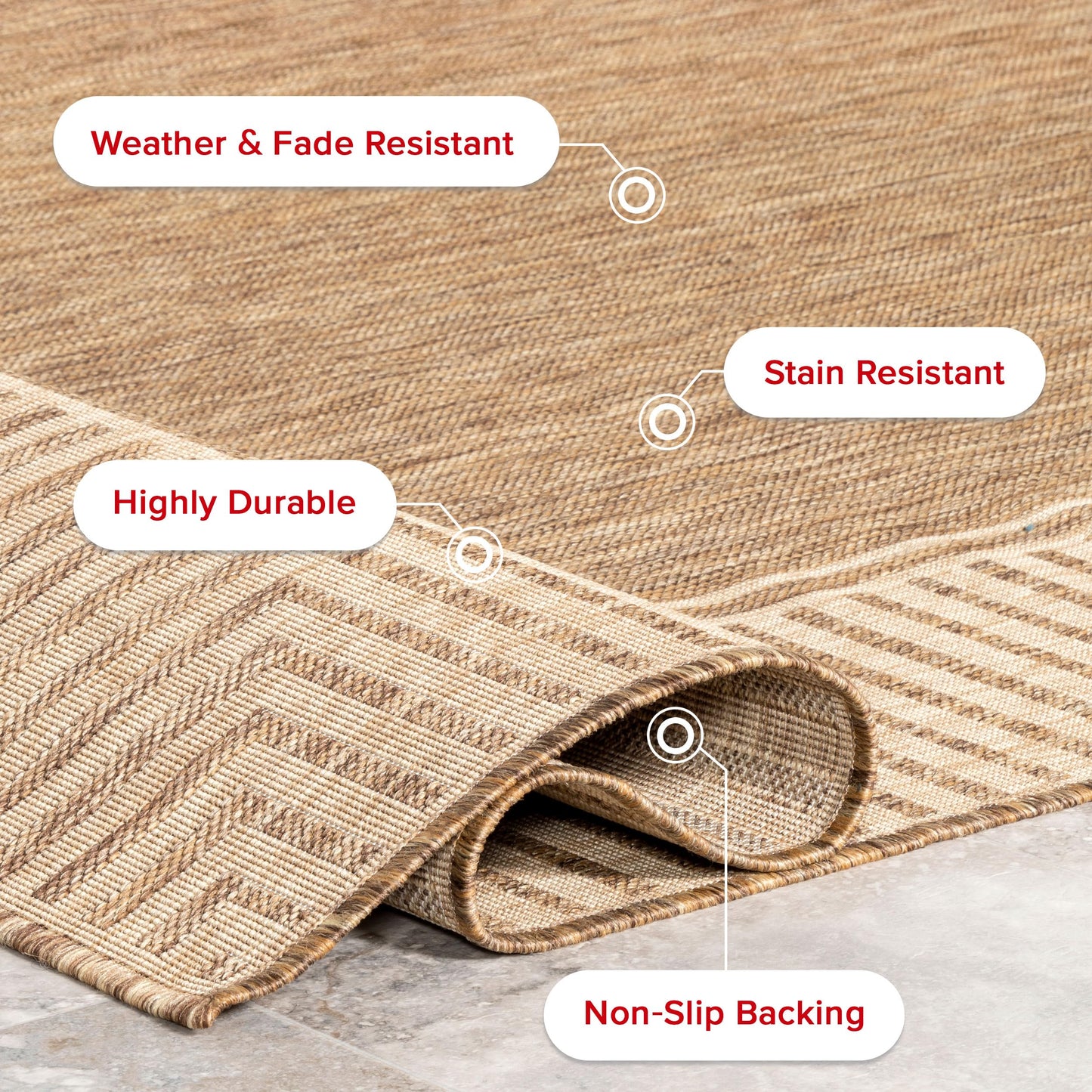 Nuloom Asha Light Brown/Ivory, 6'7" Round, Casual, Striped Border, Soft and Cozy, High Traffic, Easy Clean, Durable Area Rug for Indoor/Outdoor Patio, Deck, Porch, Garden, Courtyard