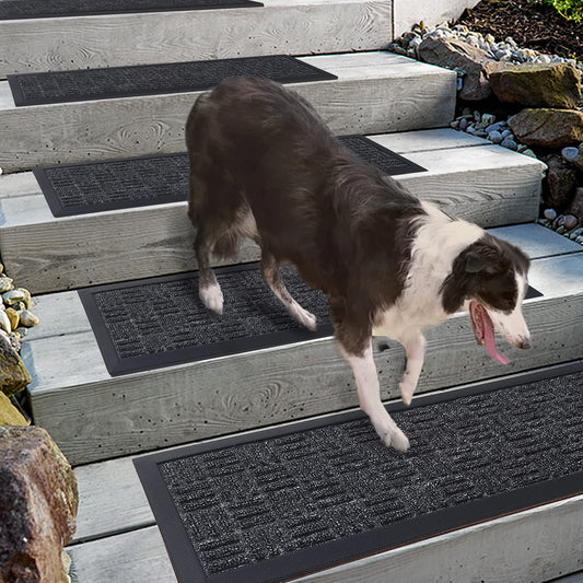 Aucuda 2pcs 8.5" x 30" Stair Treads Outdoor for Elders and Dogs on Wooden Steps, Non Slip Stair Runner Rug Heat Insulation Rubber Backing, Gray Staircase Mat Carpet for Indoor Grip Farmhouse.