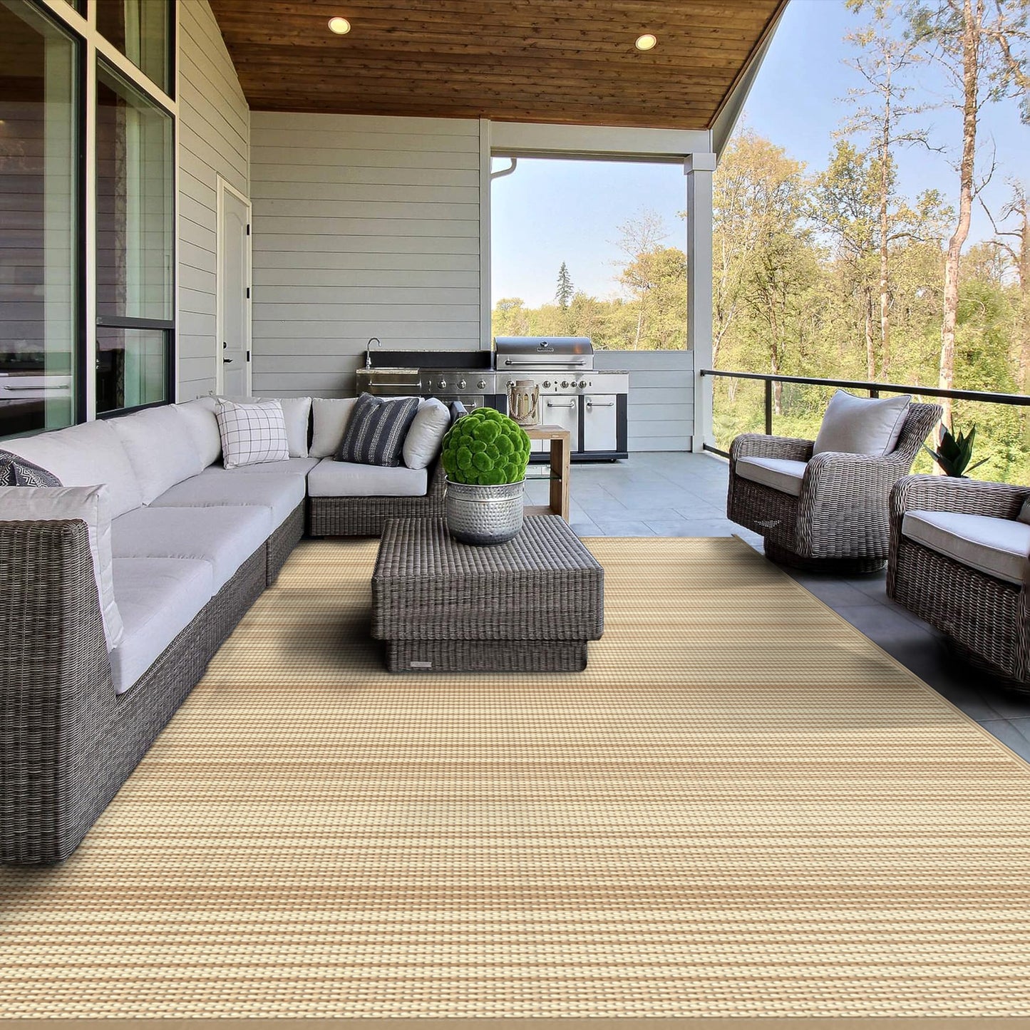 GENIMO Outdoor Rug for Patio Clearance, 5'x8' Reversible Plastic Straw Rugs, Lightweight Waterproof RV Camping Mat for Camper, Balcony, Deck, Backyard, Picnic, CoffeeBeige