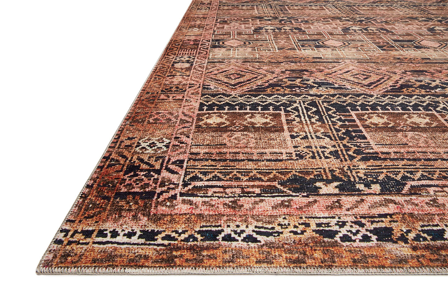 Loloi Layla Collection LAY-14 Mocha/Blush 7'-6" x 9'-6" .13" Thick Area Rug, Soft, Durable, Vintage Inspired, Distressed, Low Pile, Non-Shedding, Easy Clean, Printed, Living Room Rug