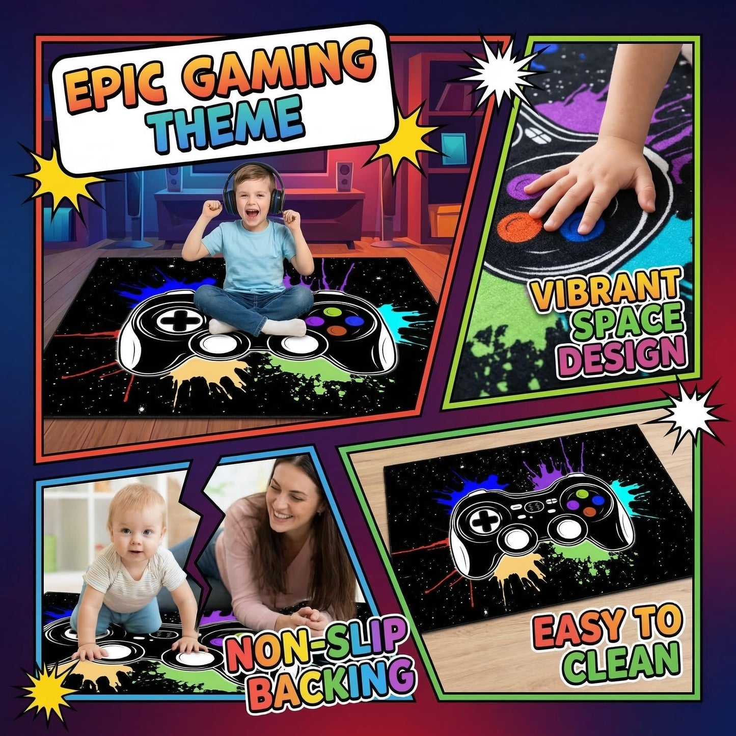 Gamer Rugs for Boys Bedroom Cartoon Painting Gaming Rug for Teens Cool Game Room Decor Gaming Carpet for Dining Living Room Playroom Floor Mats, 2'x3'