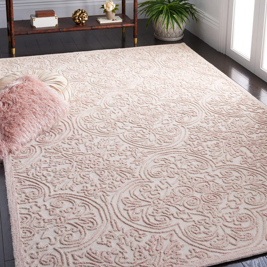 SAFAVIEH Area Rug 8x10 - Trace Collection - Large - Ivory & Pink, Handmade Wool, Ideal for Living Room, Bedroom, Office, Dining Space (TRC101U)