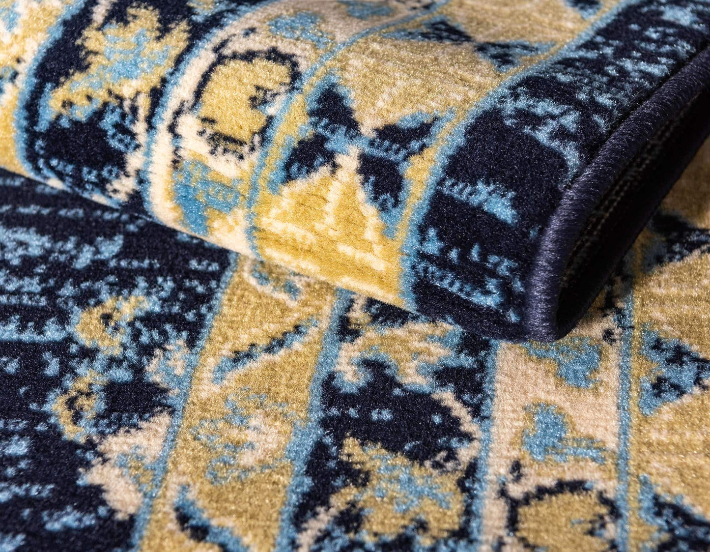 Unique Loom Taftan Collection Border Geometric Tribal Inspired Design Area Rug (8' 0 x 10' 0 Rectangular, Navy Blue/ Gold)