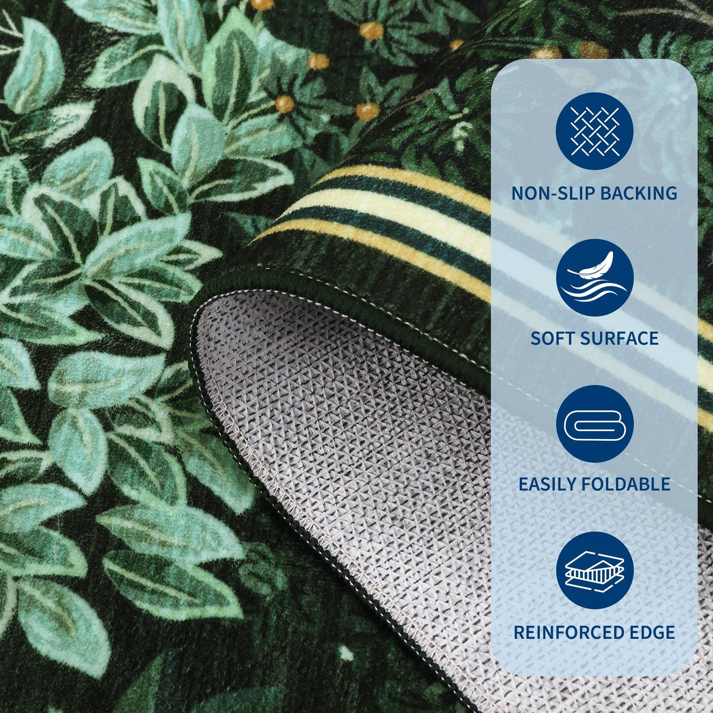 GarveeHome Forest Runner Rug, Green Washable Runner Rug 2x6 for Kitchen, Botanical Low Pile Non Slip Stain Resistance Woodland Hallway Rug for Entryway Bedroom Laundry Room