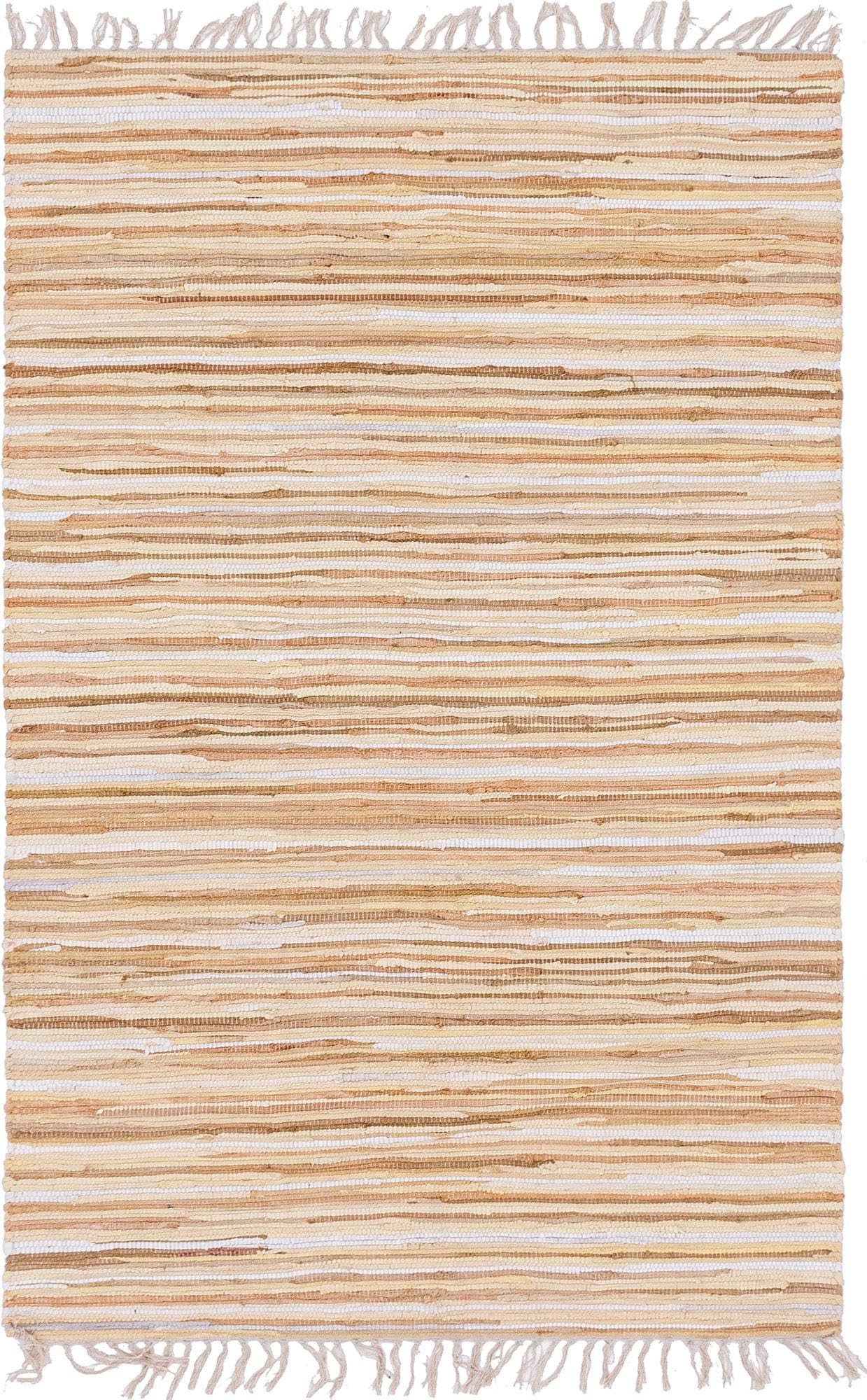 Rugs.com Chindi Cotton Collection Rug – 4' x 6' Beige Flatweave Rug Perfect for Living Rooms, Large Dining Rooms, Open Floorplans