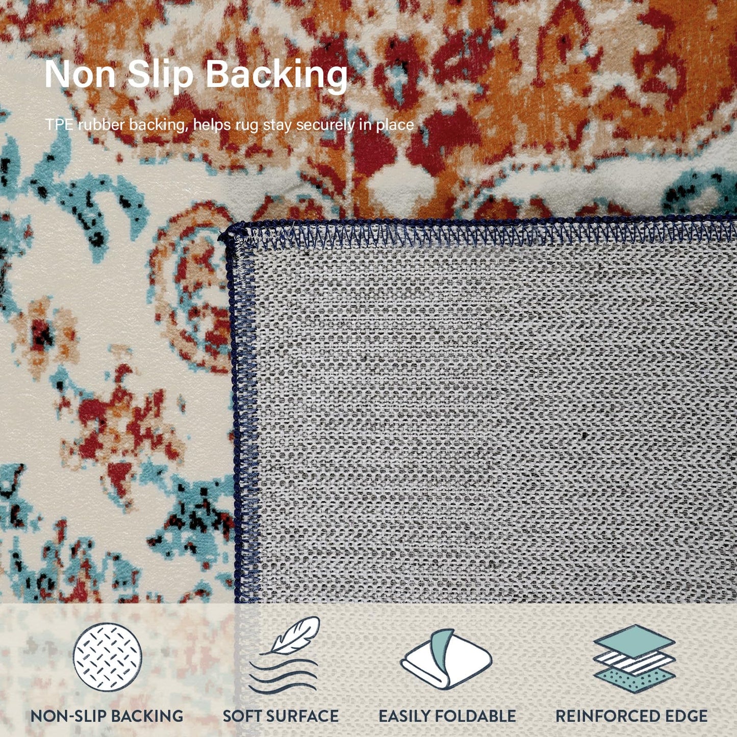 Lahome Bohemian Floral Medallion Area Rug - 5x7 Oriental Distressed Large Bedroom Rug, Soft Non-Slip Washable Dining Room Mat Indoor Throw Nursery Floor Carpet for Guest Room Entryway