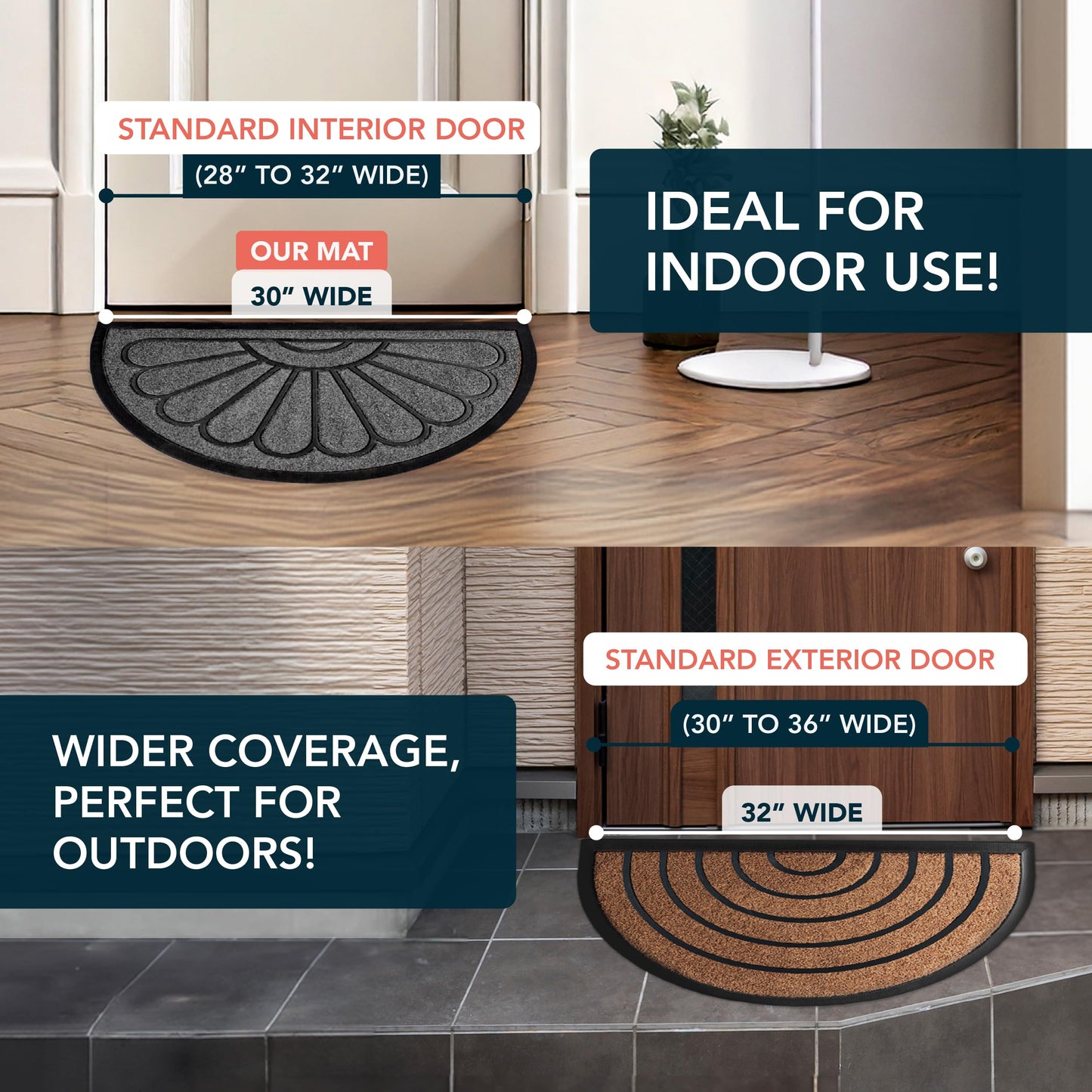 ubdyo Front Door Mat - Low Pile Front Door Mat Outside Entrance - Muddy Dirt Trapping Welcome Matt Outdoor - Rubber Backing Anti Slip Indoor Doormat Entrance, 30" x 17", Bright Grey