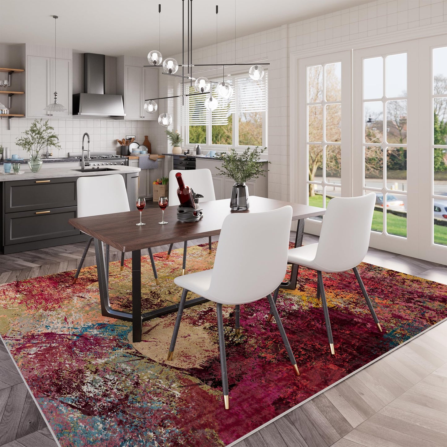 Arbosofe Modern Abstract Rug for Living Room, 5'x7' Washable Area Rug with Non-Slip Backing & Short Pile, Large Carpet with Abstract Pattern for Living Room Bedroom and Dining Floor Carpet Red Orange