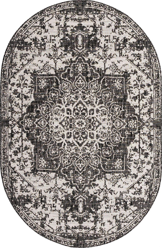 Unique Loom Outdoor Collection Area Rug - Dubai (5' 3" x 8' Oval, Charcoal Gray/ Ivory)