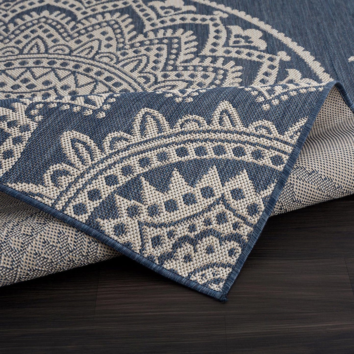 CAMILSON Outdoor Rug 5x7 Modern Area Rugs for Indoor and Outdoor Patios and Porches - Waterproof, Washable, Non-Shedding, Easy-to-Clean Outside Carpet (5 x 7, Medallion - Blue/White)