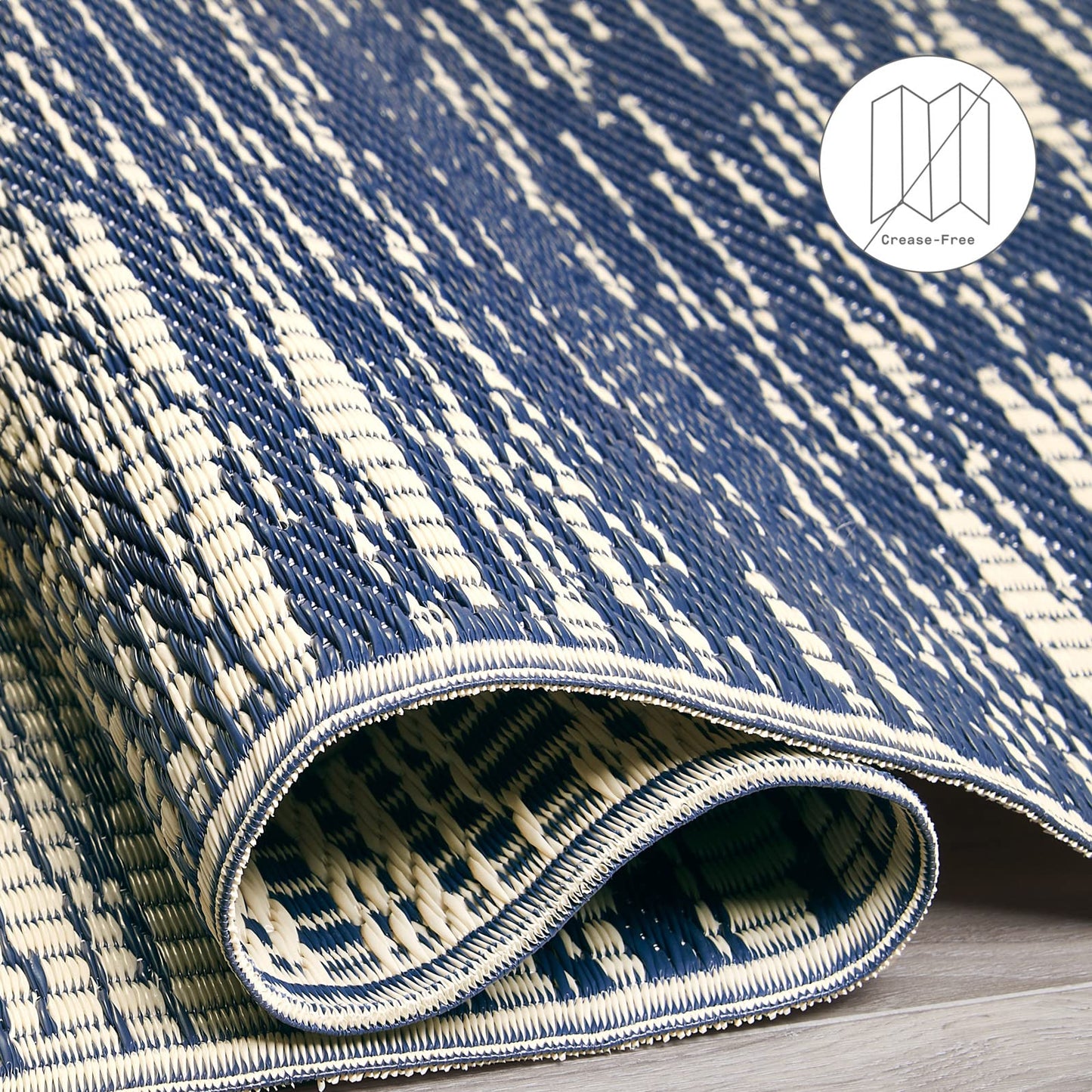Fab Habitat Outdoor Rug - Waterproof, Fade Resistant, Crease-Free - Premium Recycled Plastic - Distressed Abstract - Porch, Deck, Balcony, Mudroom, Laundry Room, Patio - Brooklyn - Blue - 3 x 5 ft