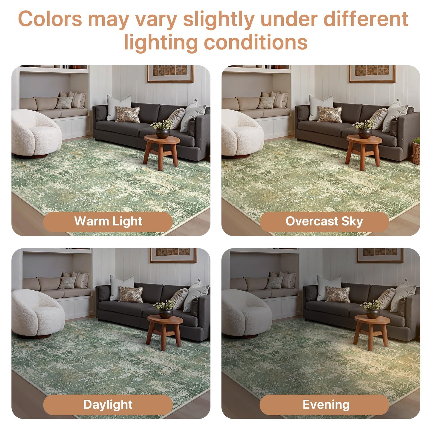 GENIMO 8x10 Area Rugs for Living Room, Machine Washable Rug Non Slip, Low Pile Ultra-Thin Lightweight Large Carpet, Abstract Modern Rugs for Bedroom, Dining Room, Office, Nursery, Olive Green