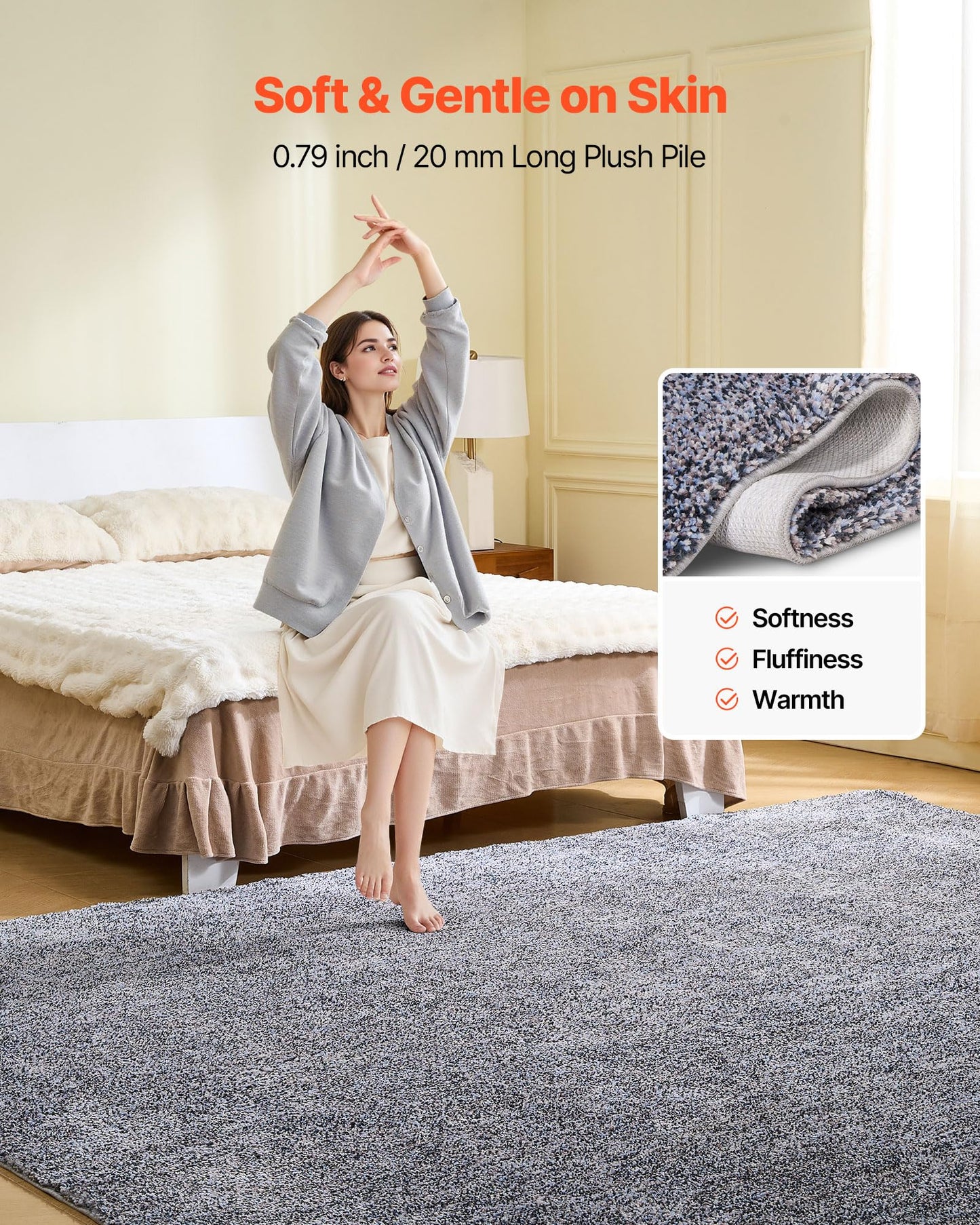 VEVOR 8 x 10 ft Area Rug for Living Room, Large Indoor Plush Area Rug with High Plush Pile, Indoor Floor Carpet for Bedroom Study, Non-Shedding & TPR Non-Slip Backing, Noise-Reducing