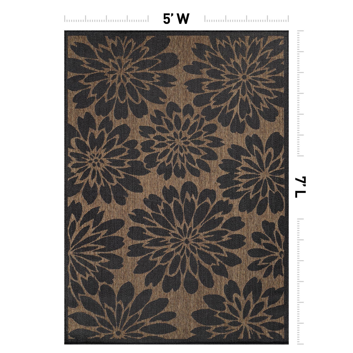 Rugshop Floral Indoor Outdoor Flat Woven Area Rug,Natural Jute-Style,Easy-Care Patio Rug for Backyard Porch Deck Balcony, 5' x 7' Dark Gray/Natural