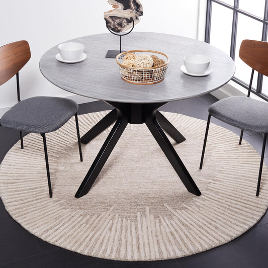 SAFAVIEH Abstract Collection Area Rug - 6' Round, Natural & Ivory, Handmade Wool, Ideal for High Traffic Areas in Living Room, Bedroom (ABT478A)