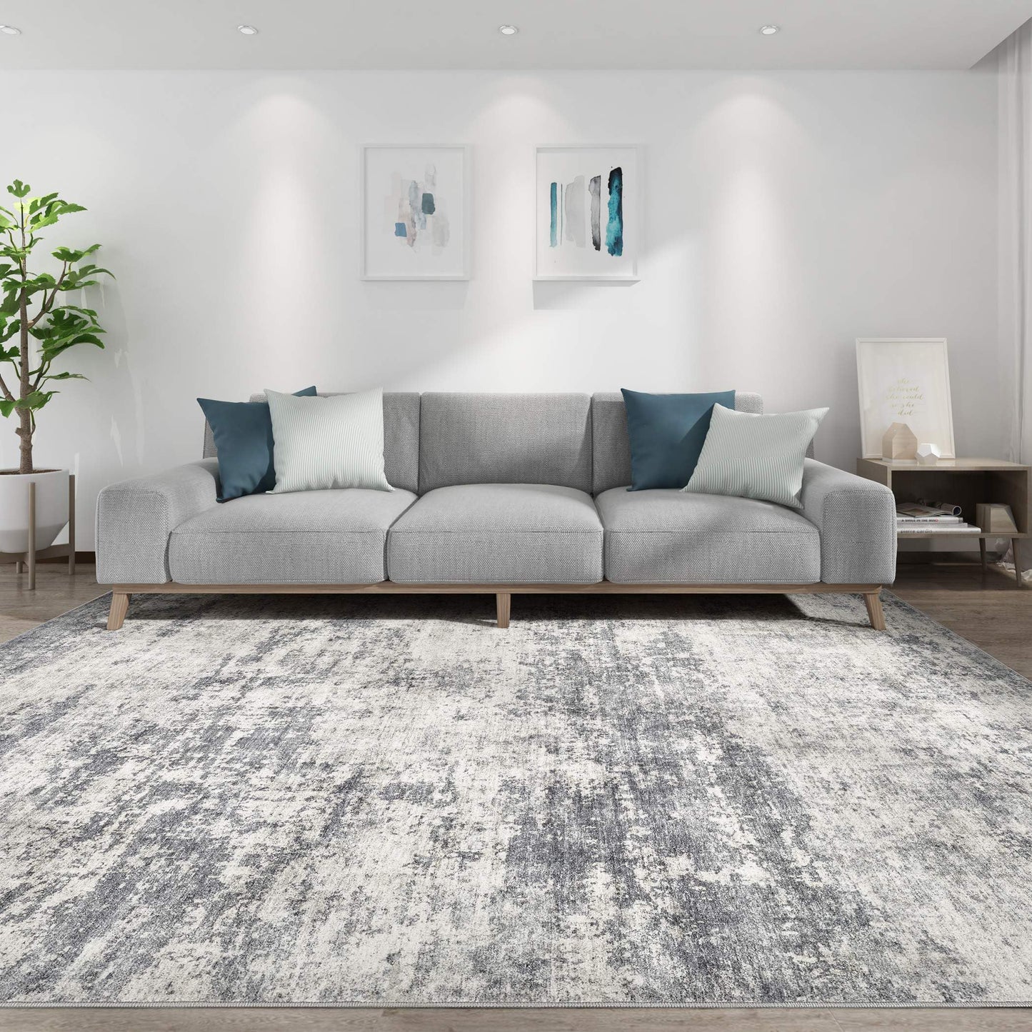 TARANCH Abstract 5x7 Area Rug: Machine Washable Non Slip Ultra Thin Low-Pile Carpet, Soft Stain Resistant for Living Room Bedroom Nursery, Kid Pet Friendly, Robot Vacuum Compatible - Dark Grey/Beige