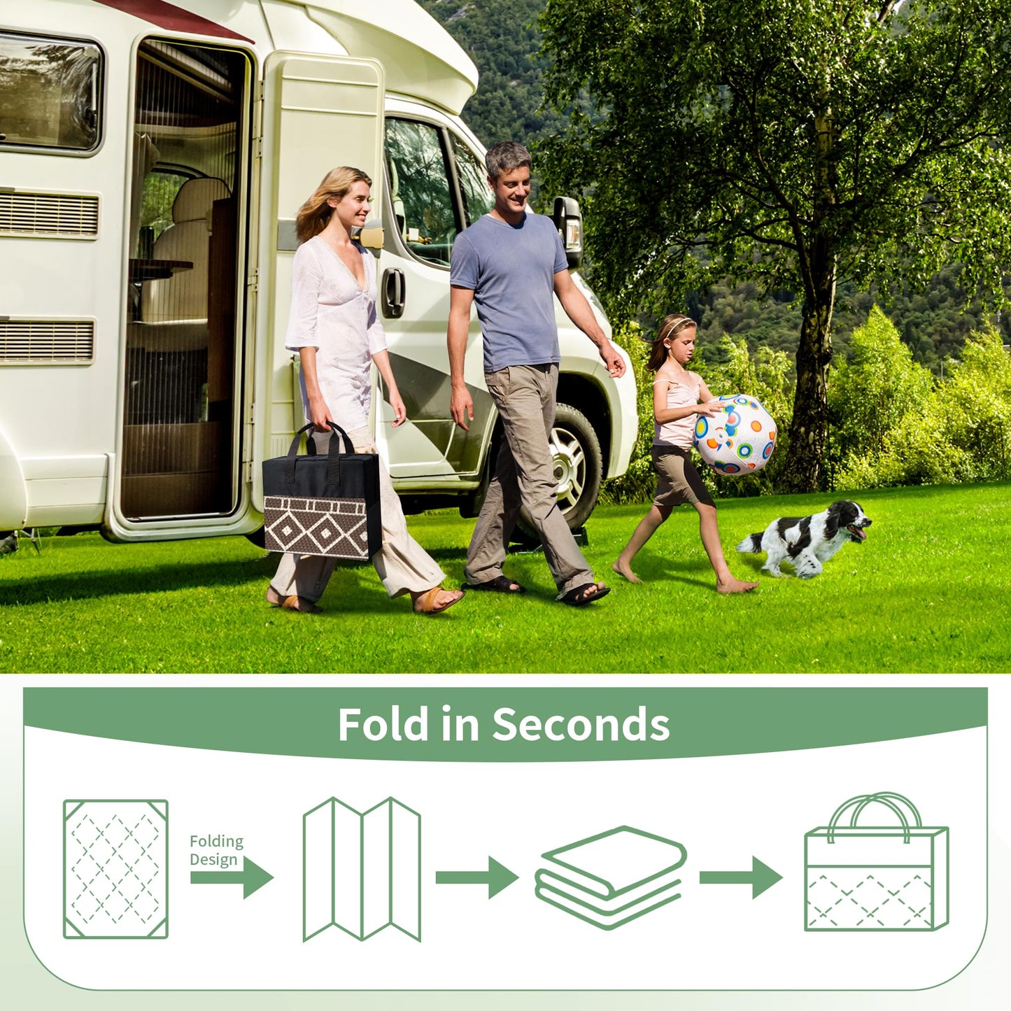 GENIMO Outdoor Rug Waterproof for Patio, 8'x10' Foldable Reversible Plastic Straw Carpet for Travel Trailers, Outside Area Mat for Rv, Deck, Picnic, Porch, Camper, Balcony, Beach, Coffee & Beige