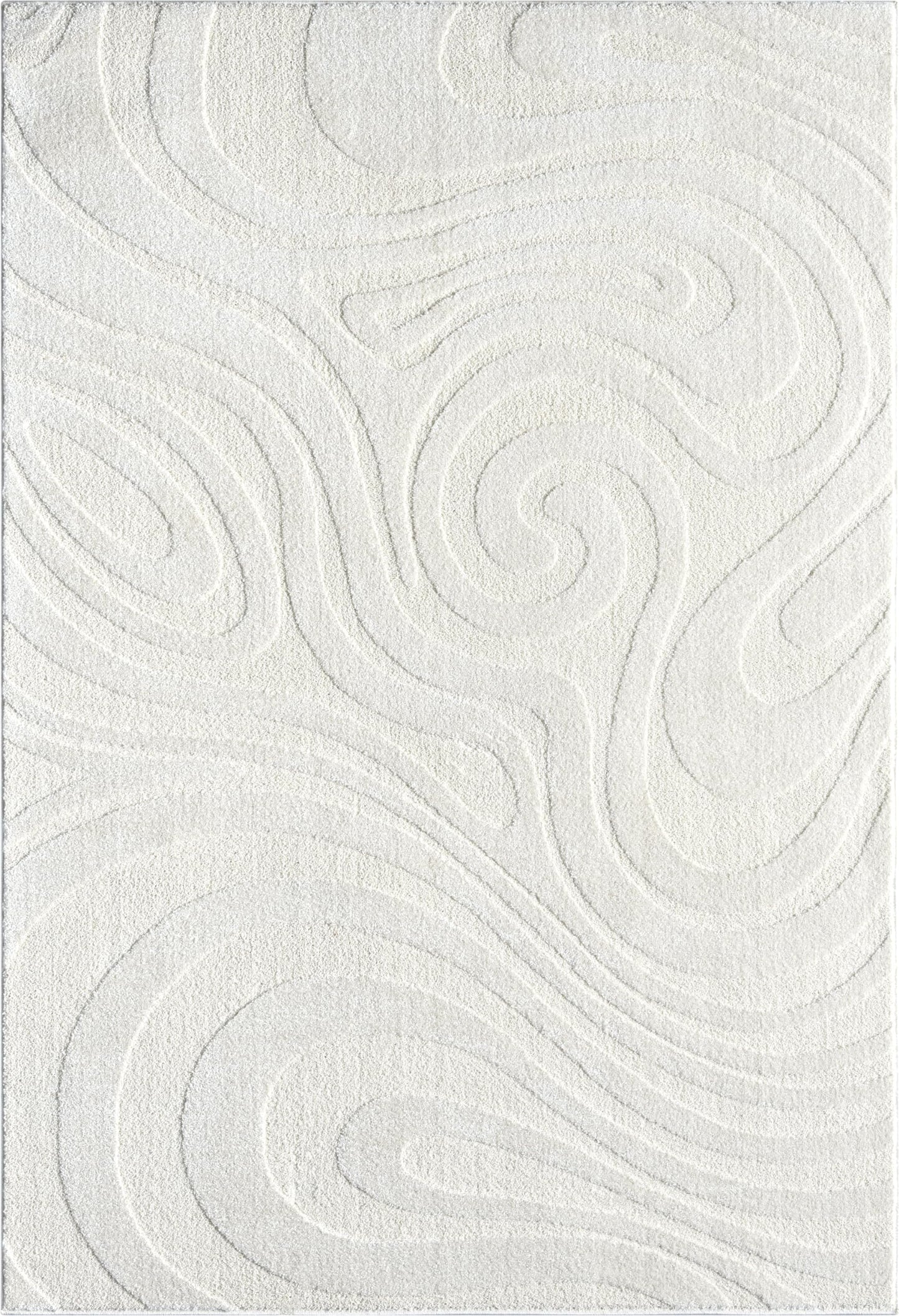 Abani Cozy Cream Area Rug for Living Room, Bedroom - Swirl Waves Pattern - 4' x 6' - Durable & Easy to Clean