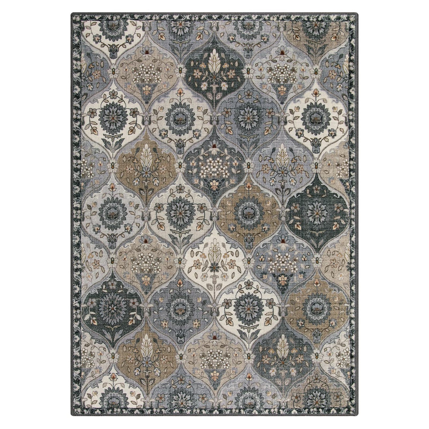 Lahome Moroccan Trellis Washable Area Rug, 5x7 Rugs for Living Room Indoor Non-Slip, Large Oriental Accent Throw Carpet for Bedroom Entryway Bathroom Office Elise, Grey