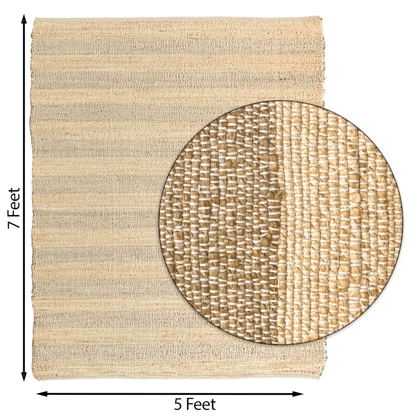 Chardin Home 5x7 Jute Cotton Hand Woven Area Rug, Natural Jute Braided Stripes Boho Farmhouse Rug,Rustic Vintage Reversible Natural Fiber Rug for Living Room, Bedroom, Dining Room, Office, or Entryway