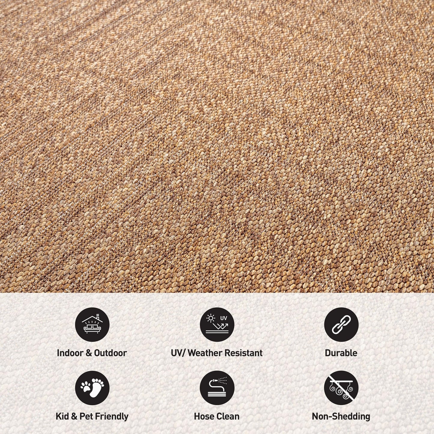 Rugshop Geometric Lines Indoor Outdoor Flat Woven Area Rug,Natural Jute-Style,Easy-Care Patio Rug for Backyard Porch Deck Balcony, 4' x 6' Natural/Jute