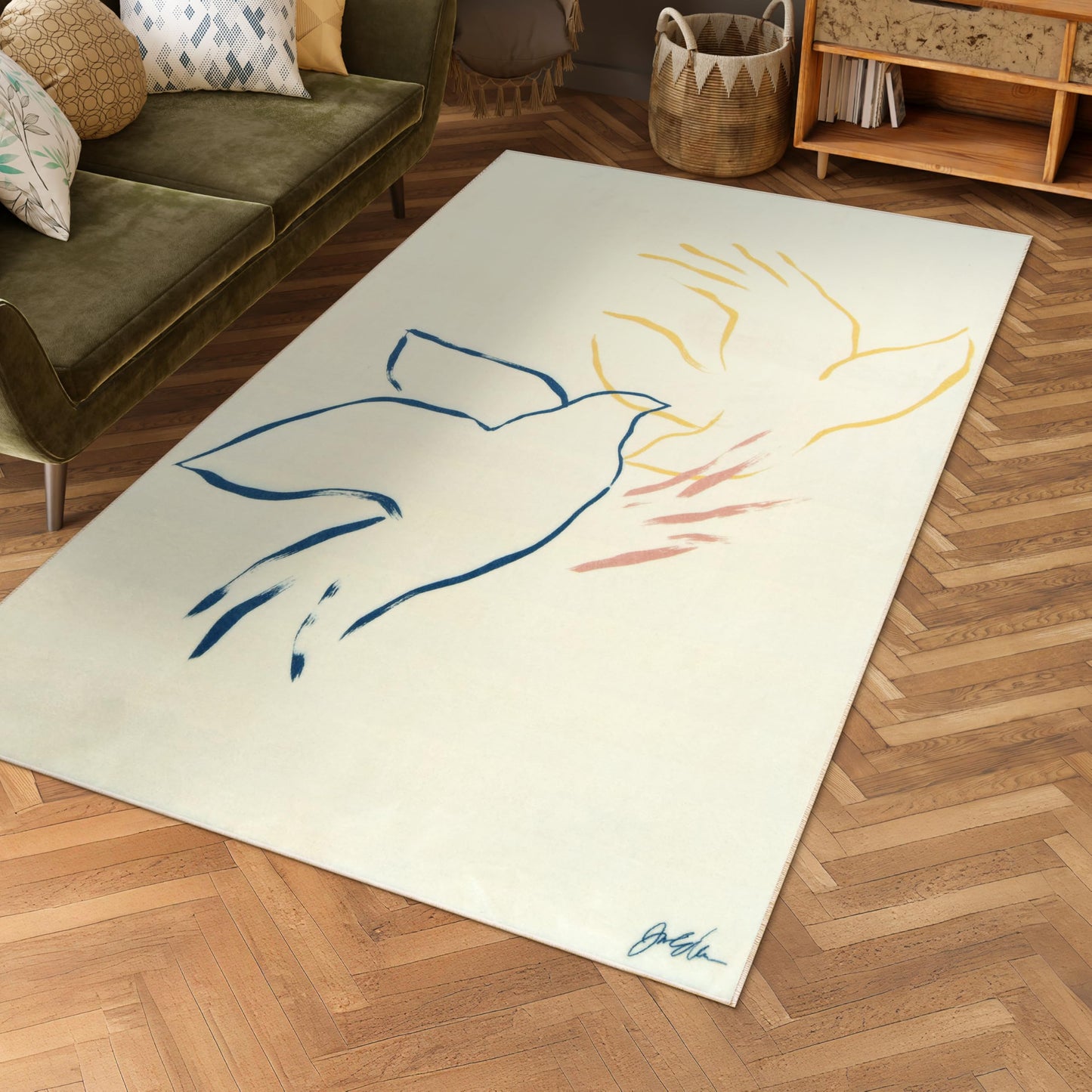 Empire Art Direct Abstract Flock, 5'x8' Hand Washable Art Area Rug, Power-loomed, 100% Polyester, 2mm Pile, Non-Slipping Back.
