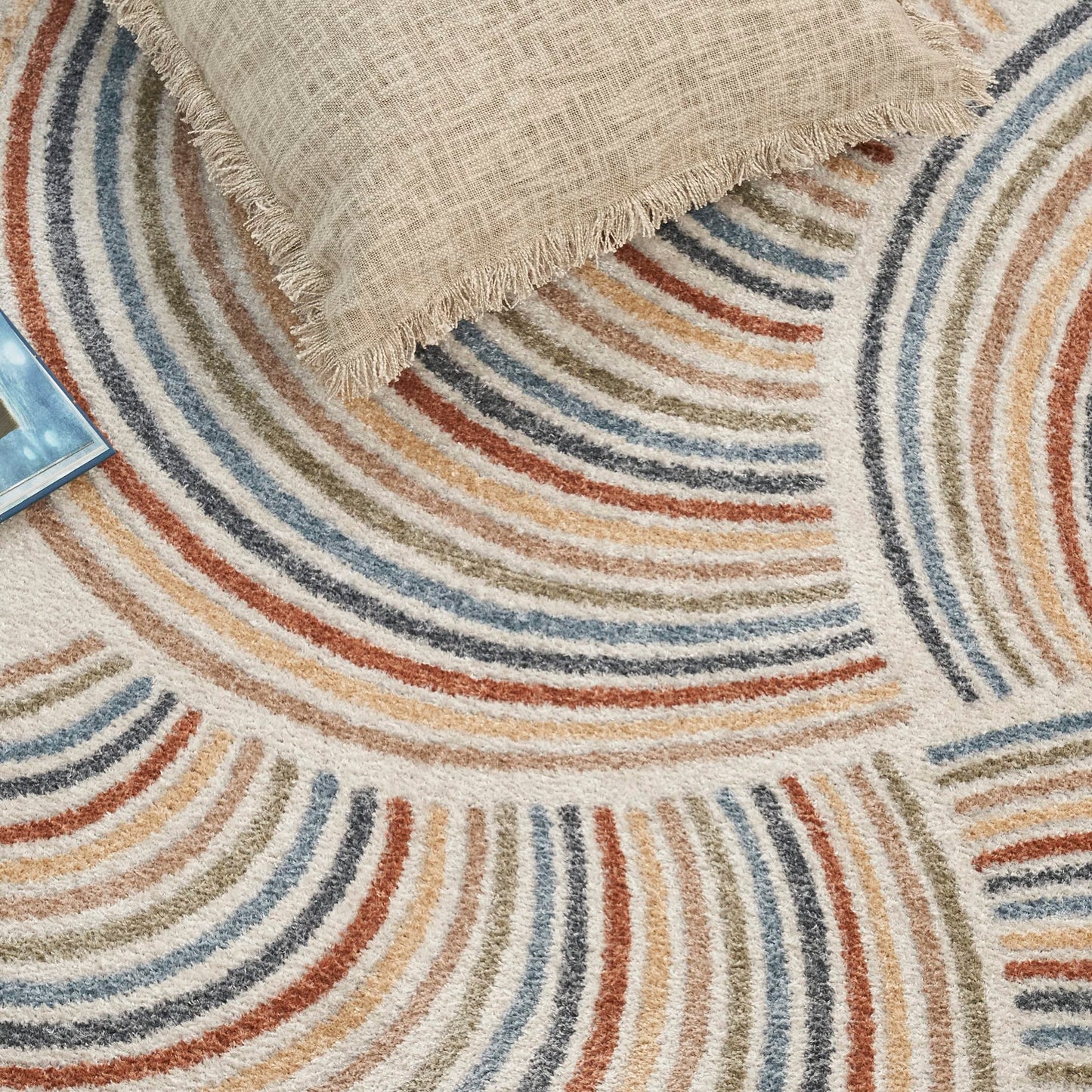 Nourison Astra Machine Washable Mid-Century Modern Ivory/Multi 5'3" x 7' Area Rug, Easy -Cleaning, Non Shedding, Bed Room, Living Room, Dining Room, Kitchen (5x7)