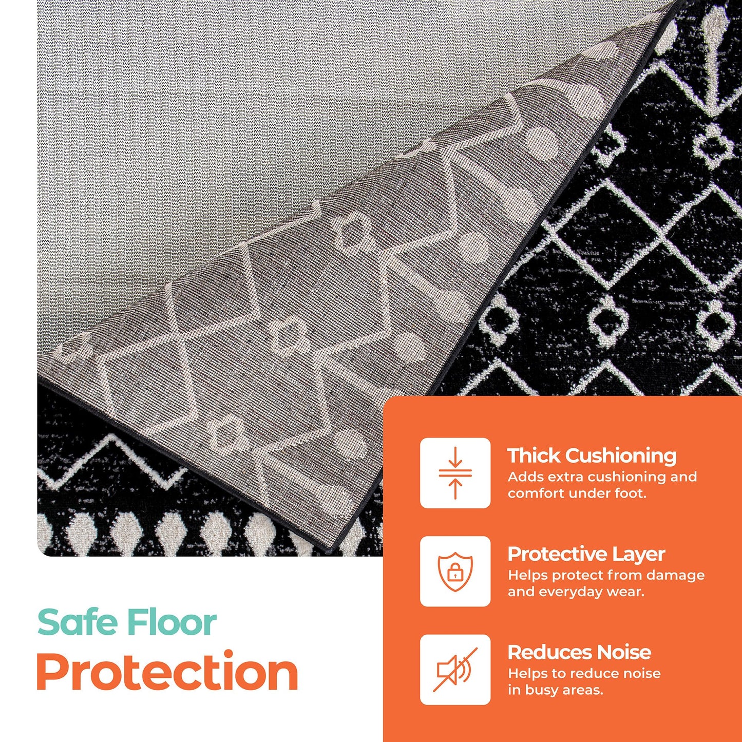 Rugshop Non Slip Rug Pad for Hardwood Floors, Tile Floors Thick Under Carpet Cushion Rug Pad 2' x 6' Cream
