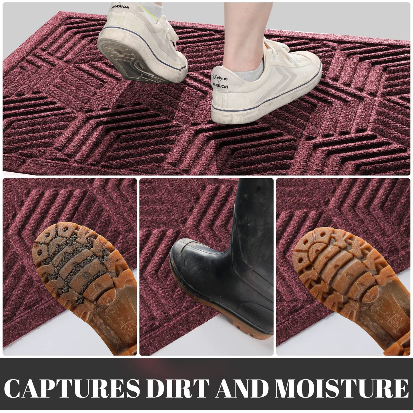 Yimobra Front Door Mat, All-Season Waterproof Outdoor Mat for Entrance with Drainage Holes, Heavy Duty Non-Slip Doormat for Garage Patio Entryway Indoor, 29.5x17, Red