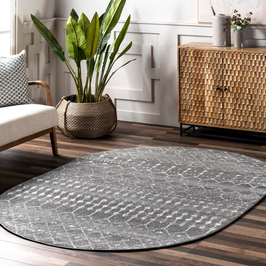 nuLOOM Oval 3x5 Moroccan Blythe Area Rug, Dark Grey, Faded Bohemian Design, Stain Resistant, For Bedroom, Dining Room, Living Room, Hallway, Office, Kitchen, Entryway