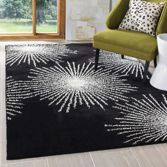SAFAVIEH Soho Collection 5' x 8' Black / White SOH712D Handmade Starburst Premium Wool & Viscose Area Rug